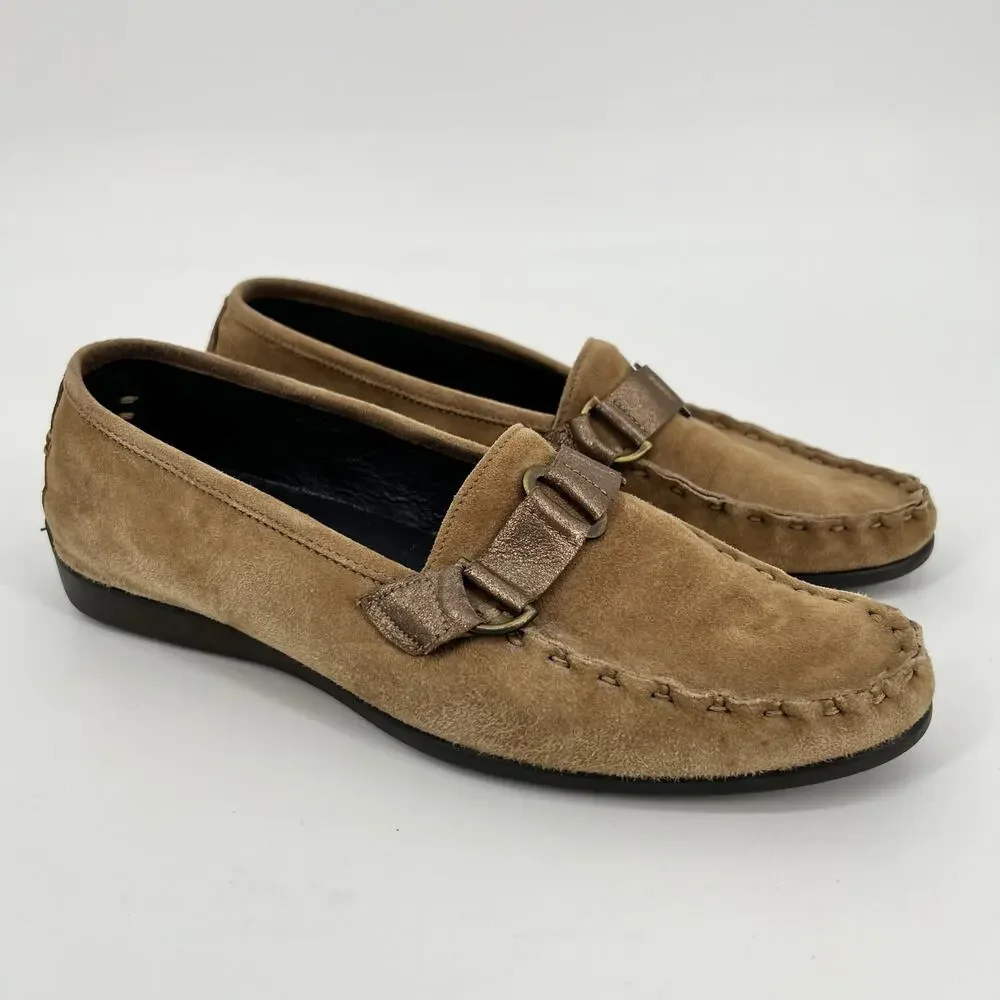 AGL Attilio Giusti Leombruni Loafer Moccasin Women 39 US 8-8.5 Tan Suede Leather